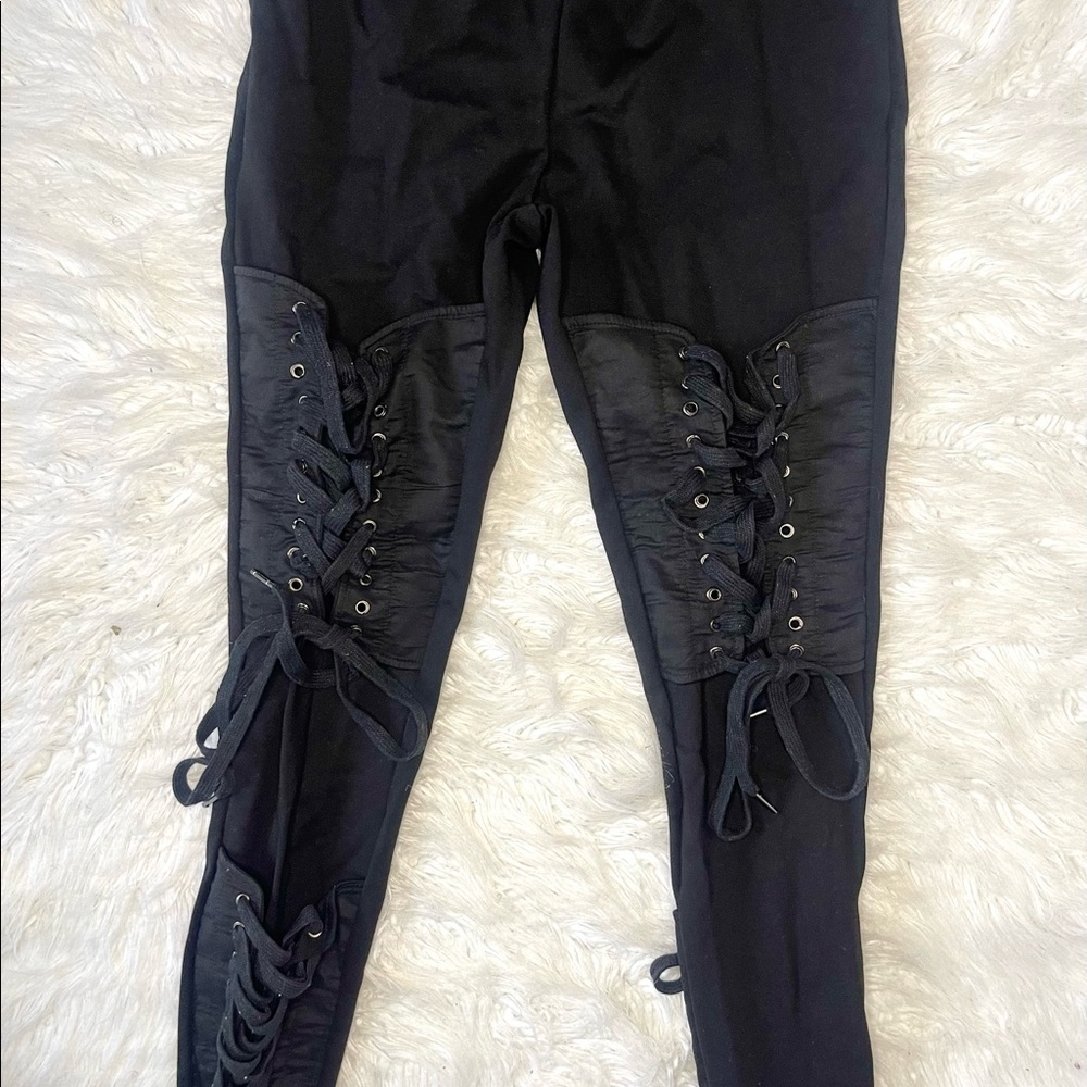 Nasty Gal Denim Black laced up jeans Meduim